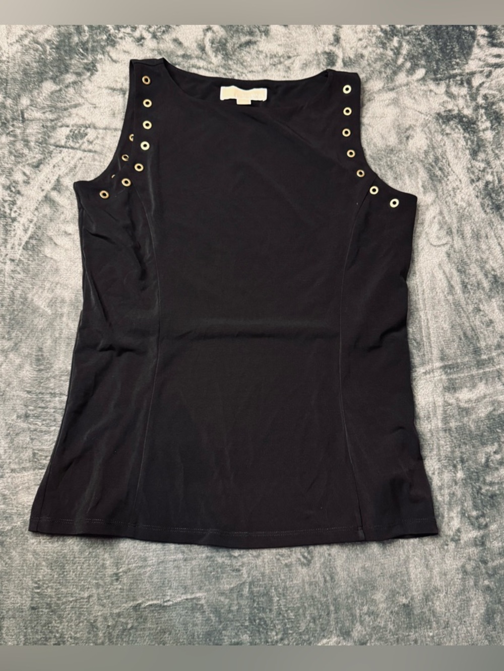 Michael Kors Black Sleeveless Tank with Gold Eyelet Detail